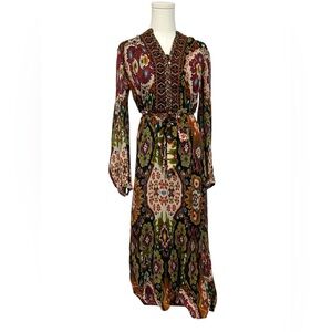 Rene Dehry Vintage Bohemian Belted Ikat Print Dress Size Small
